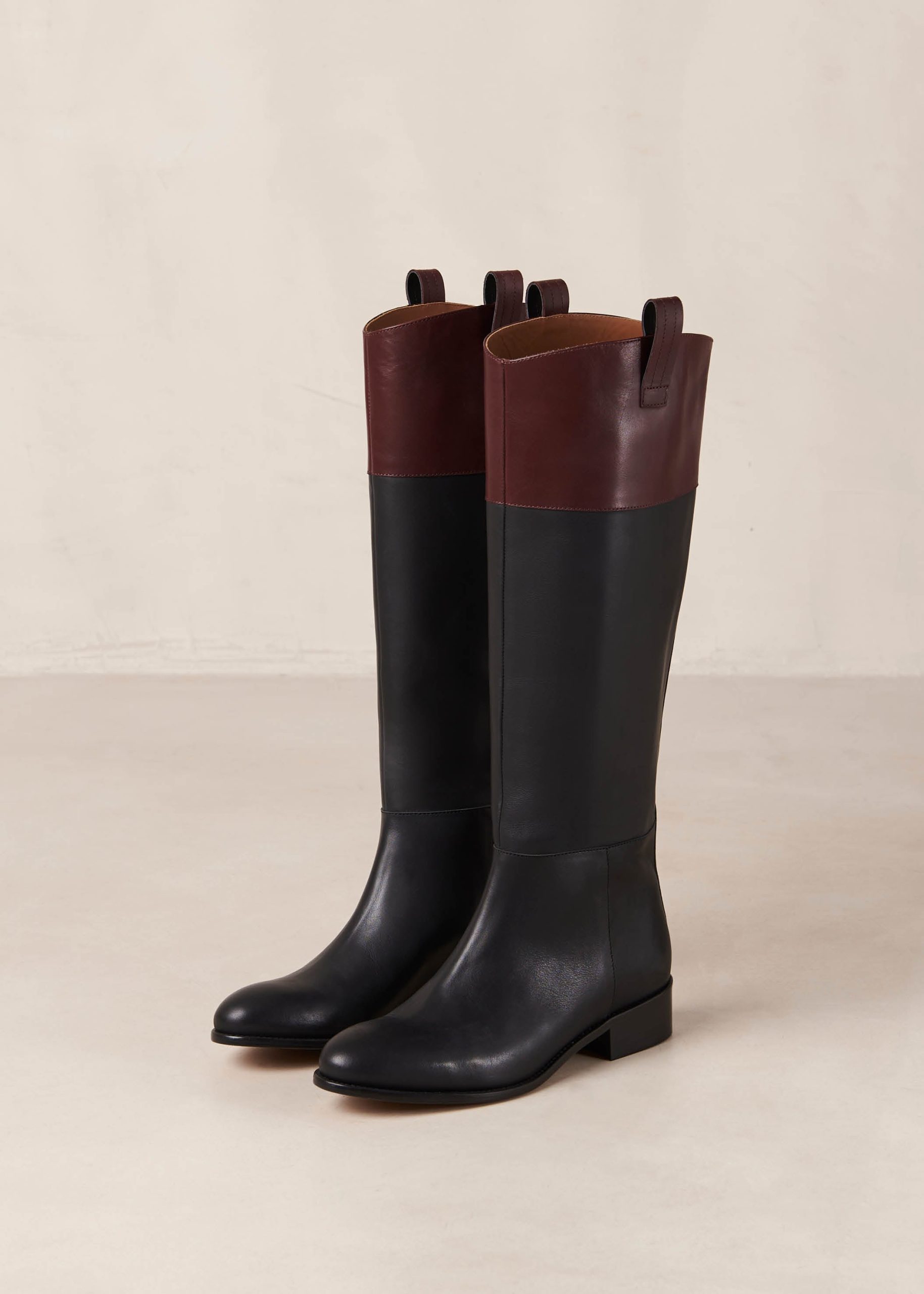 Billie Bicolor Black Burgundy Leather Boots - Image 6