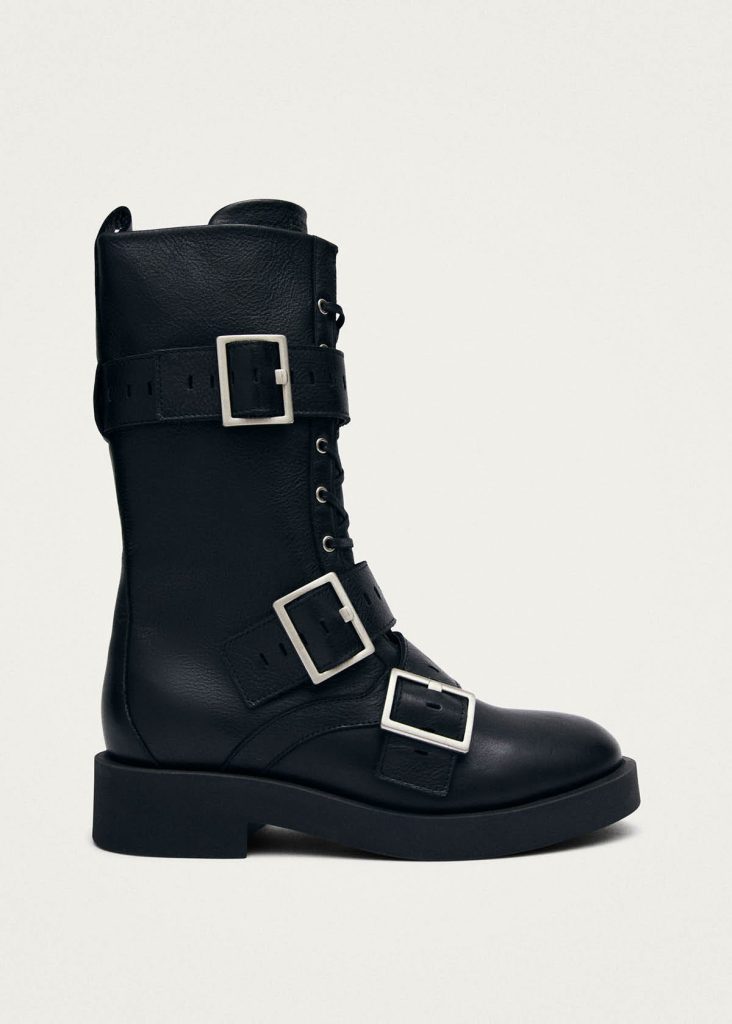 Avril Brushed Black Leather Ankle Boots