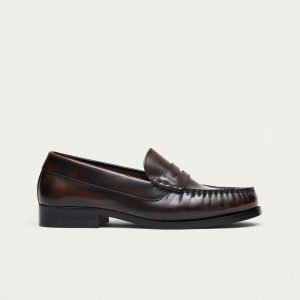 Rivet Brushed Coffee Brown Leather Loafers