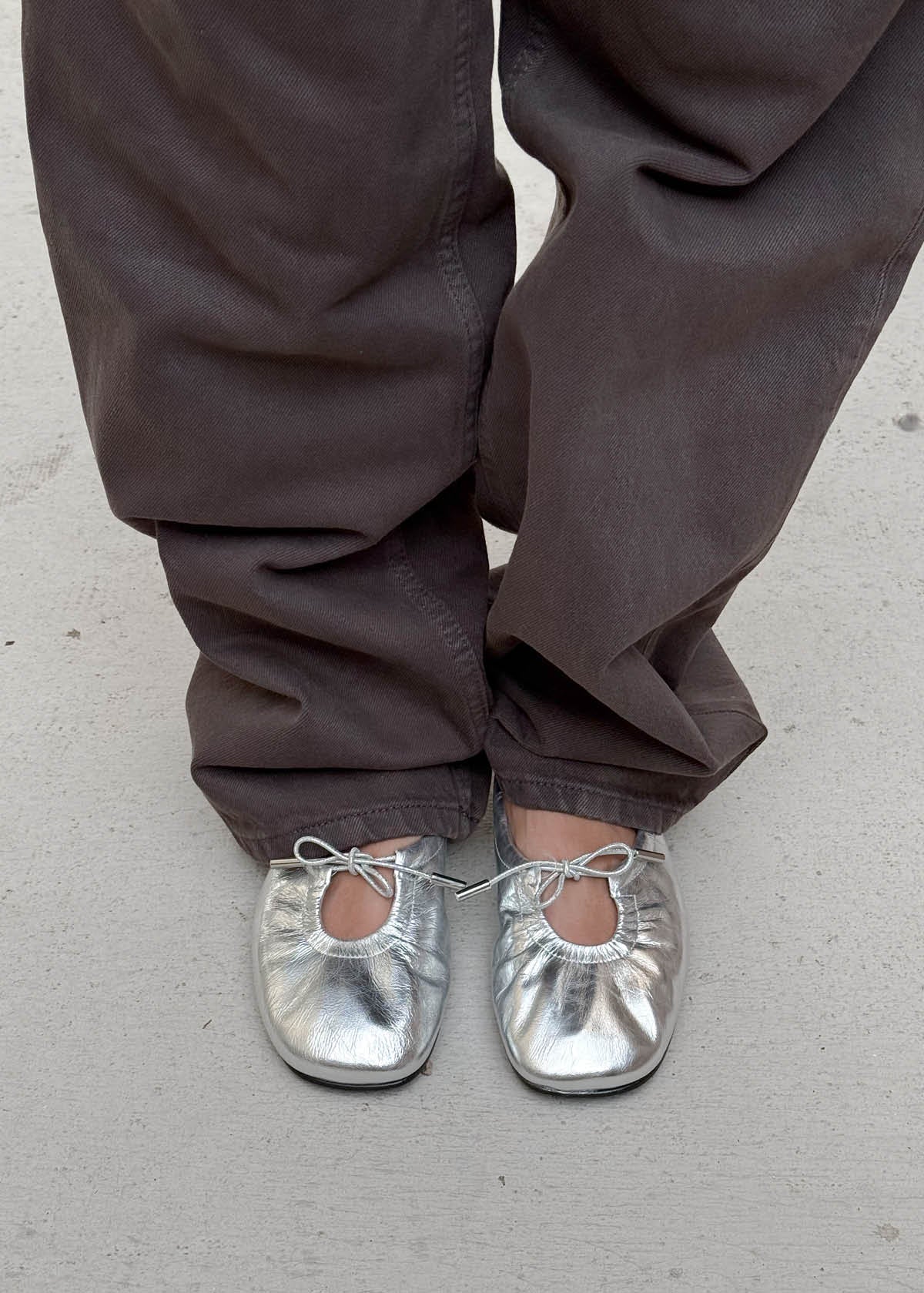 Rosalind Shimmer Silver Leather Ballet Flats - Image 2