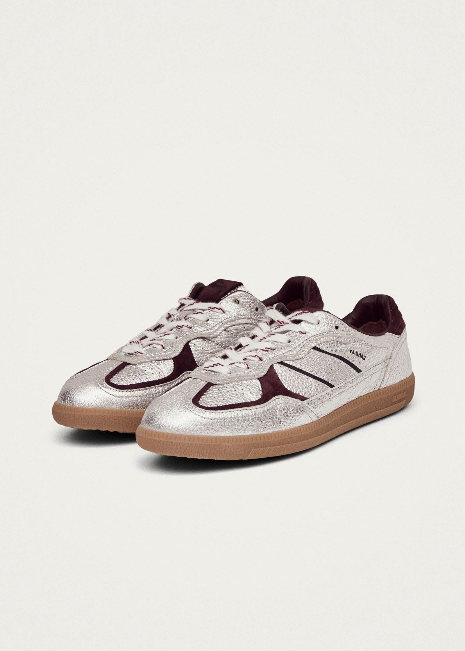 Tb.490 Grain Shimmer Silver & Burgundy Leather Sneakers - Image 2